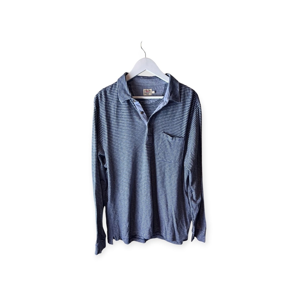 Faherty Brand Mens Navy Striped Organic Cotton Long Sleeve Polo Shirt MKF2084 L